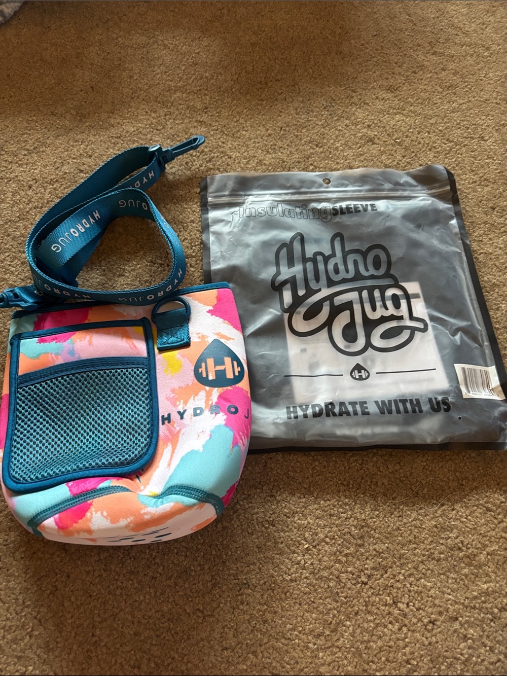 HydroJug Multicolor Neoprene Crossbody Bottle Carrier with Teal Strap